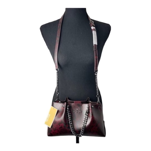 NWT MICHAEL KORS Zena Small Convertible Chain Messenger in Merlot Snakeskin - Picture 4 of 10